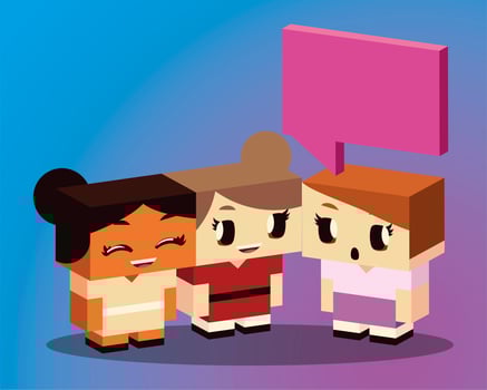 cute girls talking characters cartoon, isometric style vector