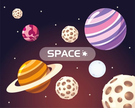 space galaxy solar system moon planets and stars cartoon vector