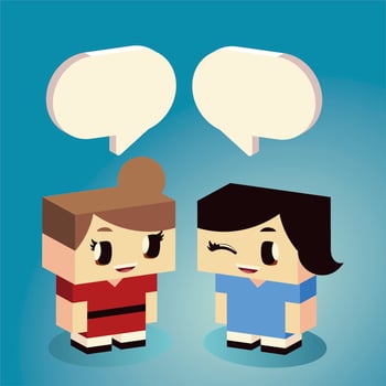 cute little girls speech bubble talking cartoon, isometric style vector