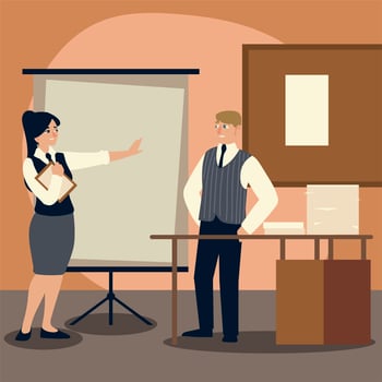 businessman with folder desk and papers office cartoon vector