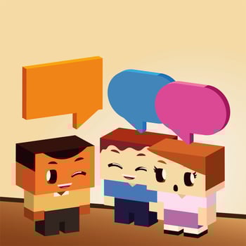 kids, little boy and girls talking speech bubble, isometric style vector