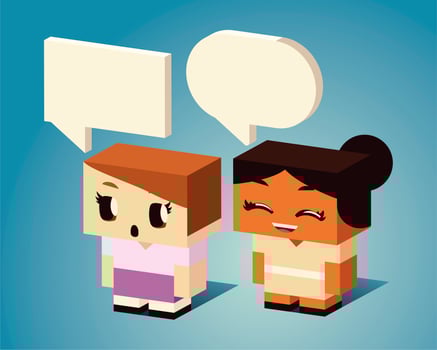 kids, cute girls and speech bubble, isometric style vector
