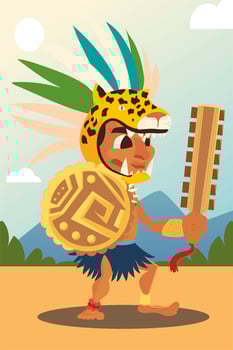 aztec warrior in traditional weapon tribal and headgear vector
