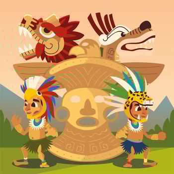 aztec warrior characters totem and snakes civilization ancient vector