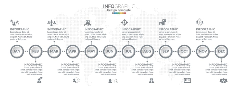 Timeline infographics design for 12 months with business concept vector