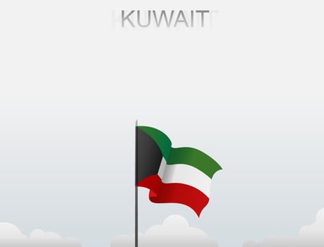 Flag of Kuwait flying under the white sky vector
