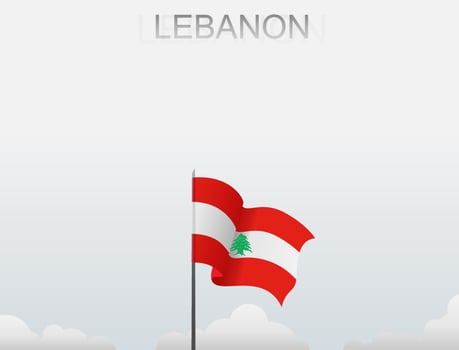 Flag of Lebanon flying under the white sky vector