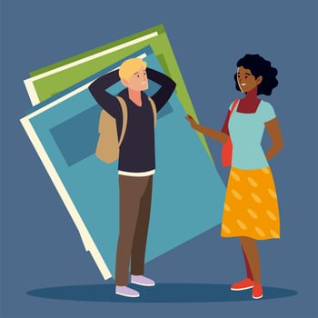 students, man and woman with bag and books vector
