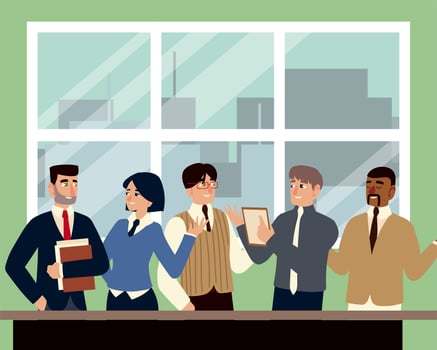 business men and woman in office discussing meeting teamwork vector
