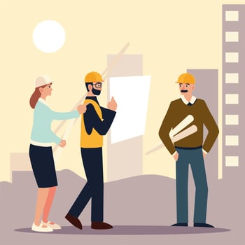 builders and architects, architects and contractor discussing project vector