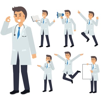 Vector Set of male Doctor character. medical Illustration.