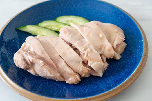Hainanese chicken rice or rice steamed with chicken soup photo