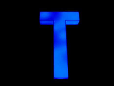 Blue neon letter T photo