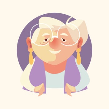 cute elderly woman, grandmother female senior cartoon vector