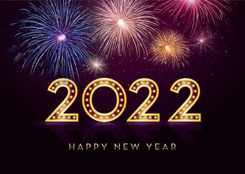 Colorful fireworks 2022 Happy New Year vector illustration