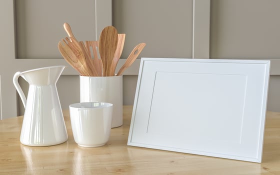 The picture frame is placed on the shelf in the office. photo