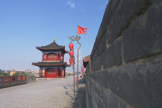 Famous Chinese ancient architecture stone city wall in Xian China photo