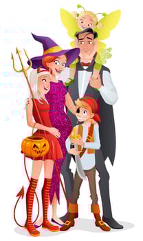 Cartoon vector family in Halloween party costumes