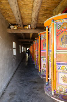 Prayer wheel in Arou Da Temple in Qinghai China. photo