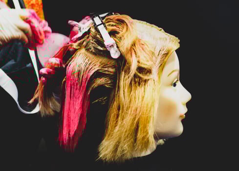 Hair dyeing, Hairstyles on dummy head of hair salon photo