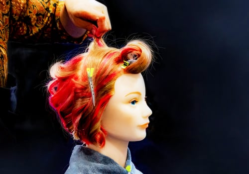 Hair dyeing, Hairstyles on dummy head of hair salon photo