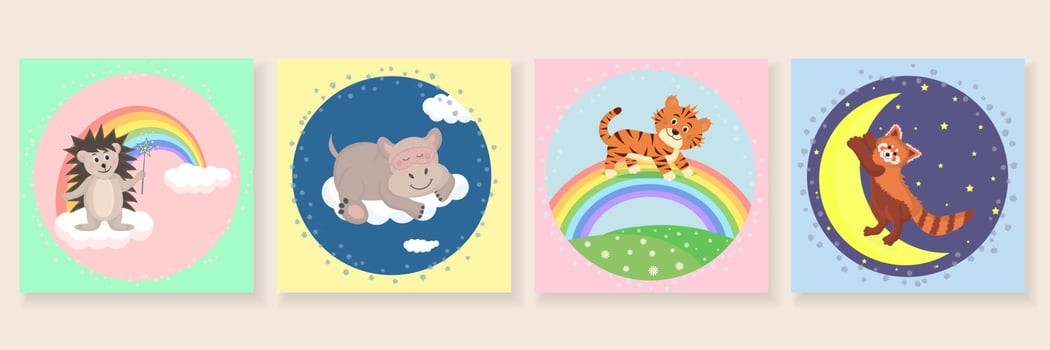 Cute posters with little animals vector
