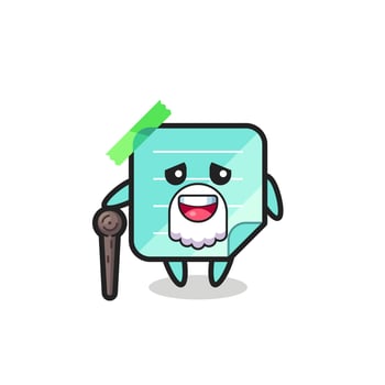 cute blue sticky notes grandpa is holding a stick vector