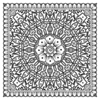 Outline square flower pattern in mehndi style for coloring book page vector