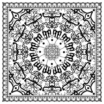 Outline square flower pattern in mehndi style for coloring book page vector