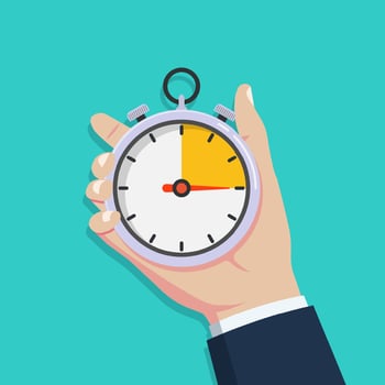 Male hand holding stopwatch icon. vector