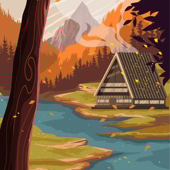 Warm Cabin Mountain in Autumn vector