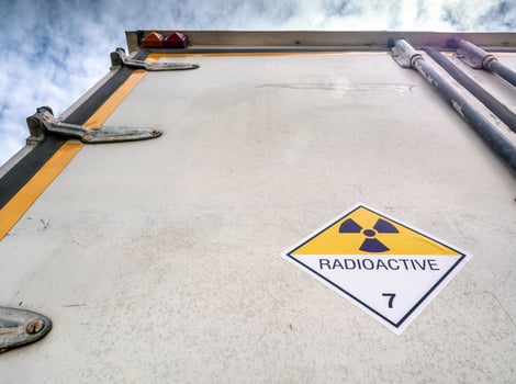 Radiation warning sign on the transport label at the Door of container photo