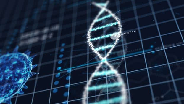 Medical tech spiral DNA Chromosome in virus analysis laboratory photo