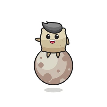 illustration of sack cartoon sitting on the moon vector