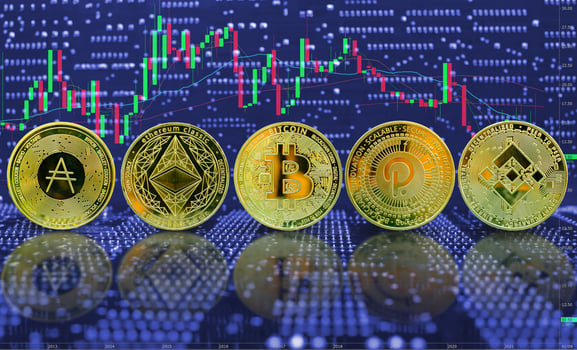 Collection fo gold coin cryptocurrency photo