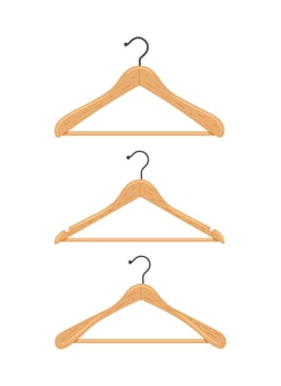 Wooden clothes hanger. 3 types of hangers. vector