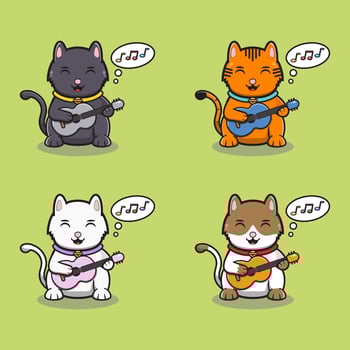 Lucky Cat set music Guitar vector
