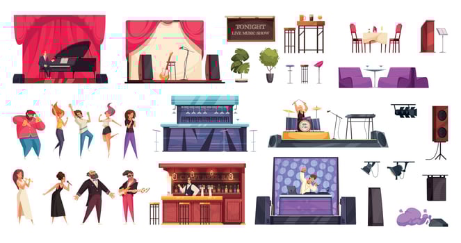 Bar Live Music People Icon Set vector