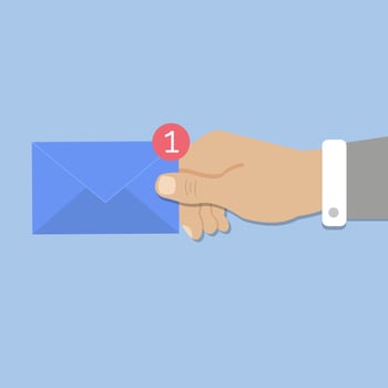 Hand hold blue postal envelope. Mail delivery vector