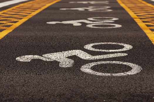 Road markings applied to asphalt photo