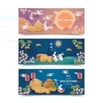 Mid Autumn Mooncake Festival Banner Collection vector