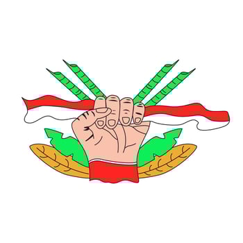 Hand vector gripping white flag commemorating 17th August 1945