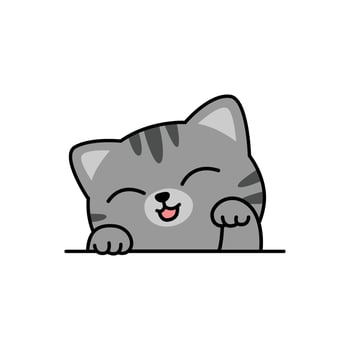 Cute gray cat cartoon, vector illustration
