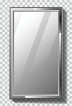 Realistic rectangle mirror with metal frame on transparent background vector