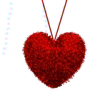 Fluffy pom-pom in the shape of a heart hanging on the rope vector