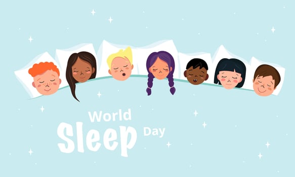 Children sleepover poster in pyjama party style. World sleep day vector