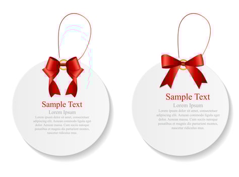 Sale Labels Set with Red Bow and Ribbon . Vector Illustration
