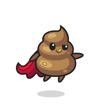 cute poop superhero character is flying vector