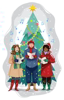 People Singing in Front of the Christmas Tree vector