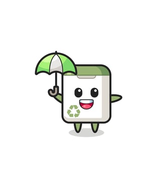 cute trash can illustration holding an umbrella vector